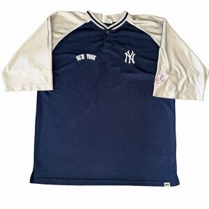 Vintage Lee Sport New York Yankees Jersey 2XL MLB Two Button Shirt Blue Silver